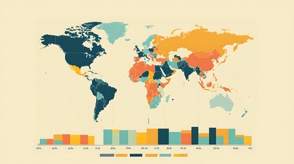 Poster - data visualization of the world map with colored countries and a bar chart showing data percentages.