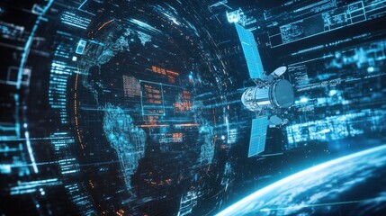 Canvas Print - a futuristic scene depicting a satellite swarm working together to collect data on climate change, s