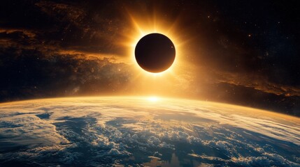 Canvas Print - a solar eclipse with the sun partially covered by the moon, casting a dramatic shadow over the earth
