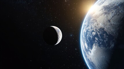 Wall Mural - a solar eclipse with the sun partially obscured by the moon, casting a dramatic shadow over earth