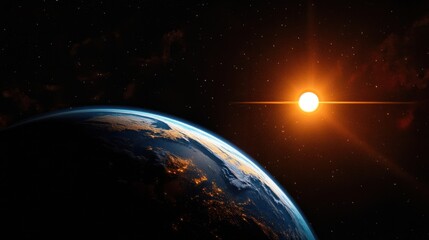 Wall Mural - a solar eclipse with the sun partially obscured by the moon, casting a dramatic shadow over earth