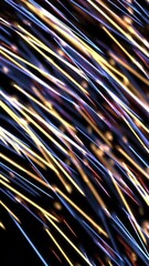 Fototapete - Abstract flow of lines and dots. Animation. Beautiful colorful motion of short bright dashes and tiny defocused particles isolated on black background, seamless loop.