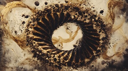 Abstract Gold and Black Vortex: Intriguing swirling patterns of gold and black create a mesmerizing vortex, evoking feelings of depth, mystery, and cosmic energy.