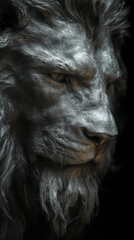 Canvas Print - Close-up of a lion's face, showing its intense gaze.