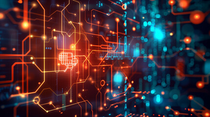 Poster - A complex digital interface with glowing algorithmic lines and AI icons, surrounded by abstract, flowing data streams in a sleek, high-tech environment.