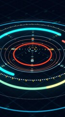 Poster - Future and innovation concept. Animation. Abstract animation of circular graph with digits on the dark background