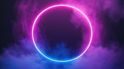 Canvas Print - This vibrant vector design showcases a glowing neon ring against a smooth, smoky backdrop for a chic aesthetic.