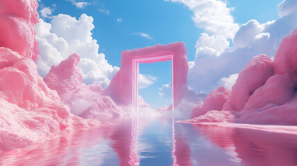 Poster - Elegant Abstract Scene Blending Elements of Fantasy and Reality in a Colorful Setting