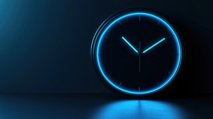 Sticker - A modern clock with a glowing blue design against a dark background.