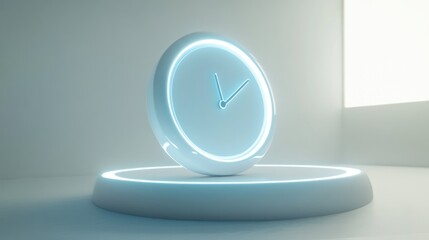 Sticker - A modern clock design with a glowing base, emphasizing timekeeping in a minimalist setting.