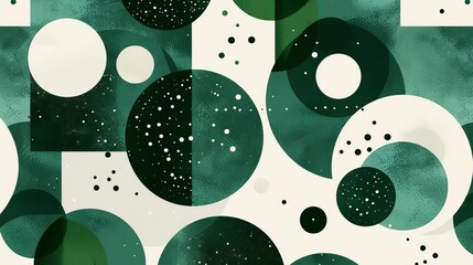 Poster - Abstract green shapes and circles on a soft background.