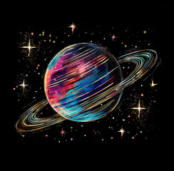 Wall Mural - space shuttle on the planet, abstract background with space