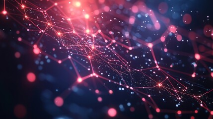 Poster - Abstract Network of Red Lines and Glowing Points on a Dark Blue Background