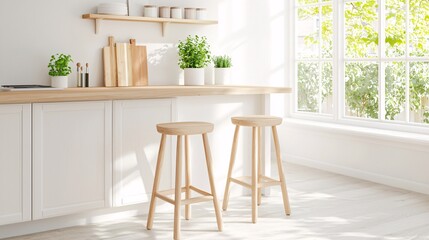 Poster - Bright Scandinavian Kitchen with Efficient Storage - A Serene and Organized Space Blending Natural Materials and Simple Aesthetics for Functional Living