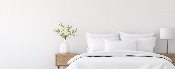Poster - Serene Minimalist Bedroom - Organized Space with Neutral Tones and Built-in Storage for a Calm Peaceful Environment with Minimal Clutter and Tranquil Ambiance