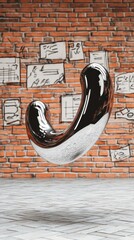 Sticker - A shiny, abstract sculpture hovers against a brick wall with sketches.