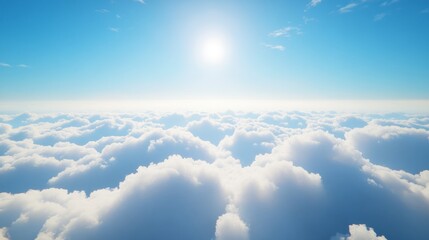 above the clouds, with a vibrant blue sky