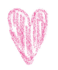 Poster - Pink heart drawn with crayon or chalk texture. Vector childlike illustration
