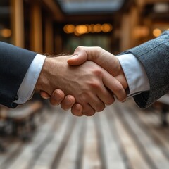 Poster - Two Businessmen executive in suits shaking hands in the office