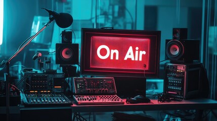 Fototapete - A live radio broadcast in progress, with an 