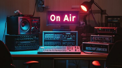 Fototapete - A live radio broadcast in progress, with an 