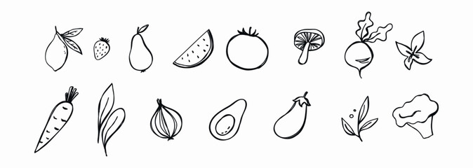 7.epsSimple vegetables in doodle style. Hand drawn natural food