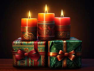 Kwanzaa holiday concept with traditional lit candles, gift box