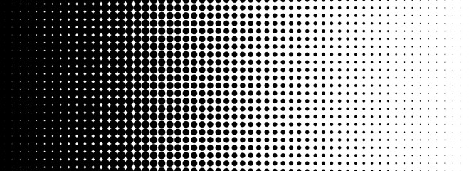 Poster - Dotted halftone gradient texture. Fading polka dot background. Repeated dots gradation pattern. Black vanishing comic pop art overlay backdrop. Halftone raster effect wallpaper. Vector