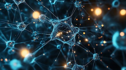 Aufkleber - Abstract illustration of a neural network with glowing nodes and connections.