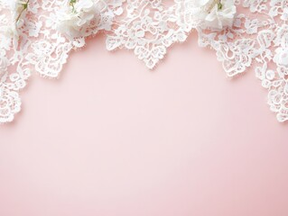 White lace border with copy space on pink 