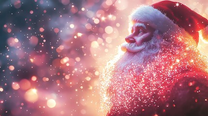 Wall Mural - whimsical xmas background bokeh light with copy space Santa Claus with festive bokeh lights