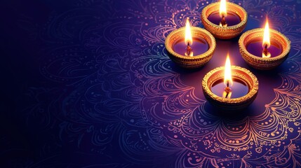 Poster - Four lit candles on purple background