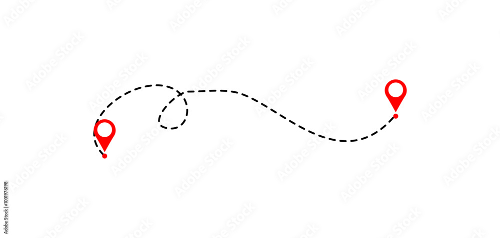 Route icon between two points. Location pointer continuous one line ...