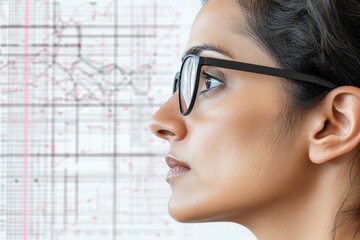 Poster - Focused Indian Female Data Scientist Analyzing Big Data on Screens in Modern Office