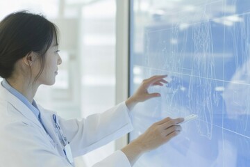 Poster - Female Doctor Analyzing Genetic Test Results on AI-Powered Digital Screen in Modern Longevity Clinic