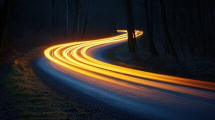 Poster - Long exposure of a road traffic motion with light trails of passing vehicles at night view