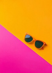Poster - Fashionable Neon Yellow Sunglasses on Vibrant Pink and Yellow Background for Trendy Branding