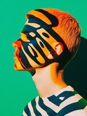 Poster - Minimalist Profile Portrait with Creative Butterfly Shadow in Bold Colors