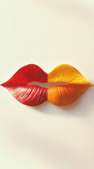 Aufkleber - Minimalist Autumn Leaves Forming Artistic Lips Shape Against Light Background