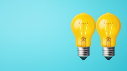 Two Yellow Light Bulbs on Blue Background   Creativity  Ideas  Innovation Concept