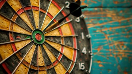 Dartboard with Arrow Hit the Bullseye Close-Up