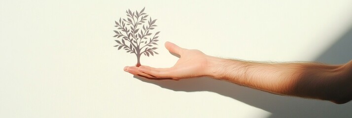 Poster - Minimalist Hand Casting Tree Shadow - Symbolizing Growth and Nature