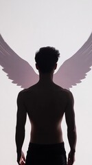 Poster - Minimalist Silhouette of Person with Angel Wings Shadow