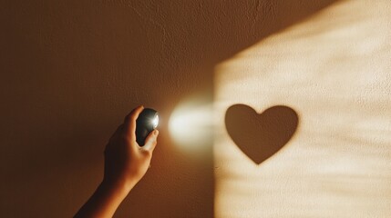 Poster - Minimalist Shadow Art of Hand with Flashlight Forming Heart Shape on Wall