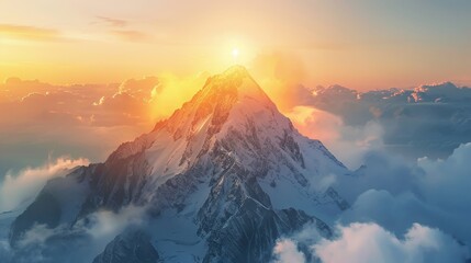 Poster - Majestic Mountain Peak at Sunrise with Clouds