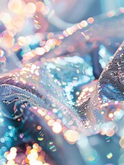 Aufkleber - Shimmering Close-Up of Holographic Sequin Fabric with Dynamic Texture and Reflective Highlights