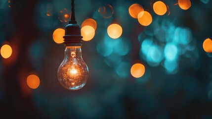 Canvas Print - Glowing Light Bulb Against Bokeh Background