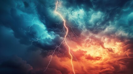 Poster - Dramatic Lightning Strike in Colorful Sky