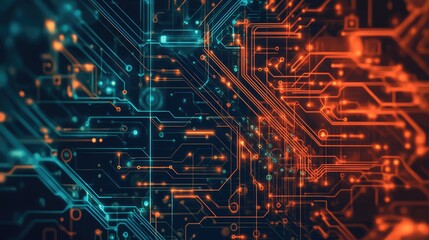 Poster - Circuit board design with nodes and connections, showcasing the interconnected nature of digital systems.