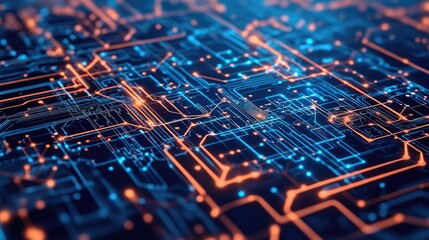 Poster - Circuit board design with nodes and connections, showcasing the interconnected nature of digital systems.
